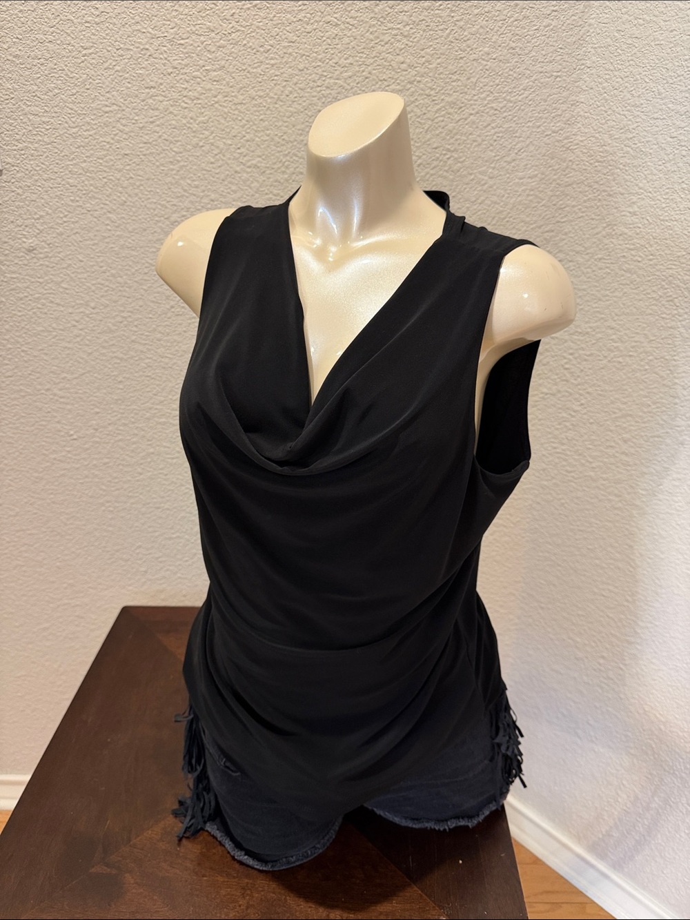 Susan Lawrence Black Sleeveless Cowl Neck Top